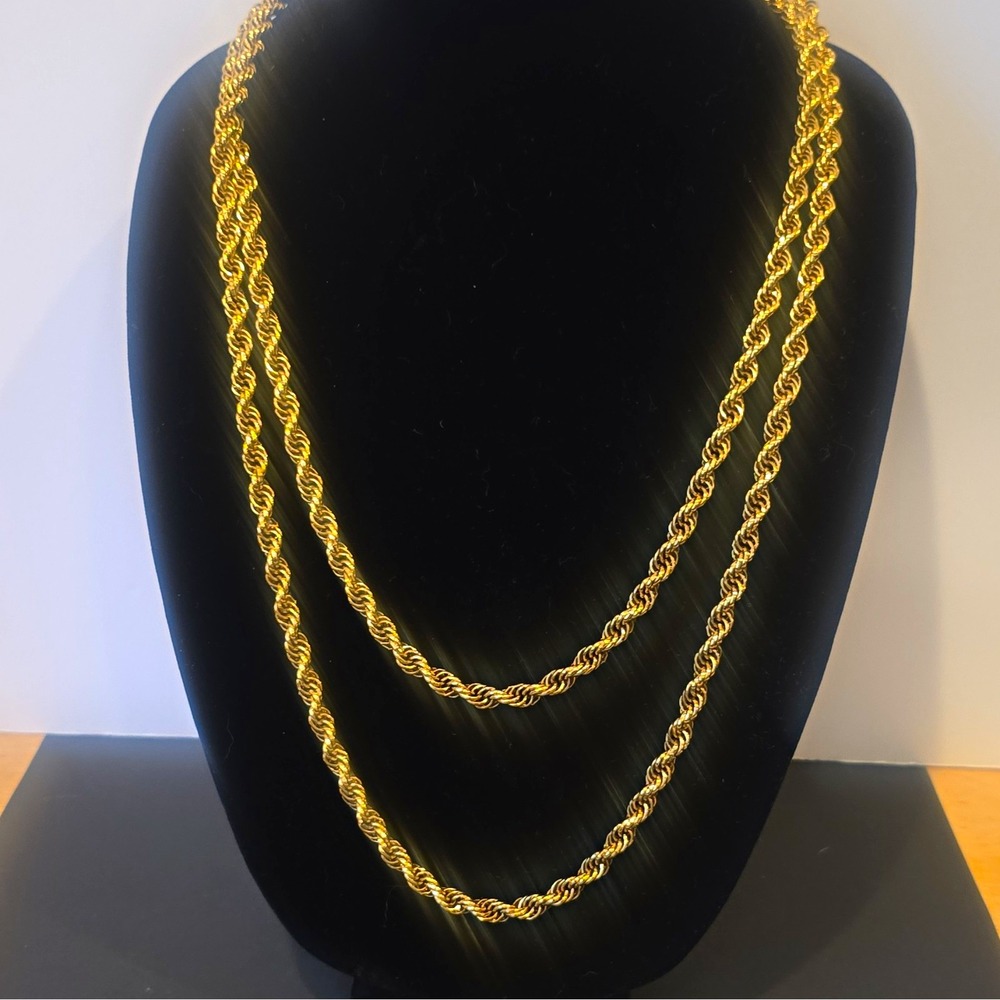 Vintage Monet Gold Tone Rope Chain Necklace 54" Signed Hang Tag Twisted